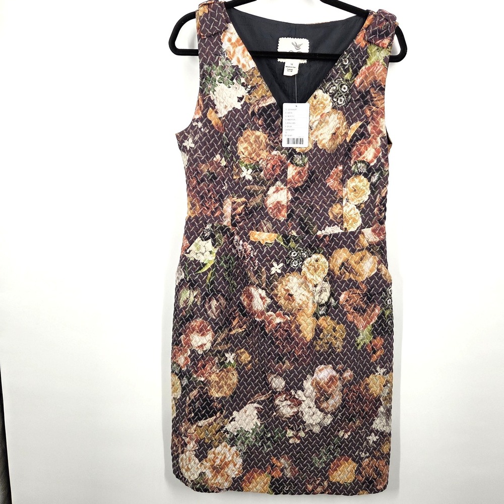 Tabitha Anthropologie 12 Knee Length Sleeveless Quilted Sheath Dress Grey Floral